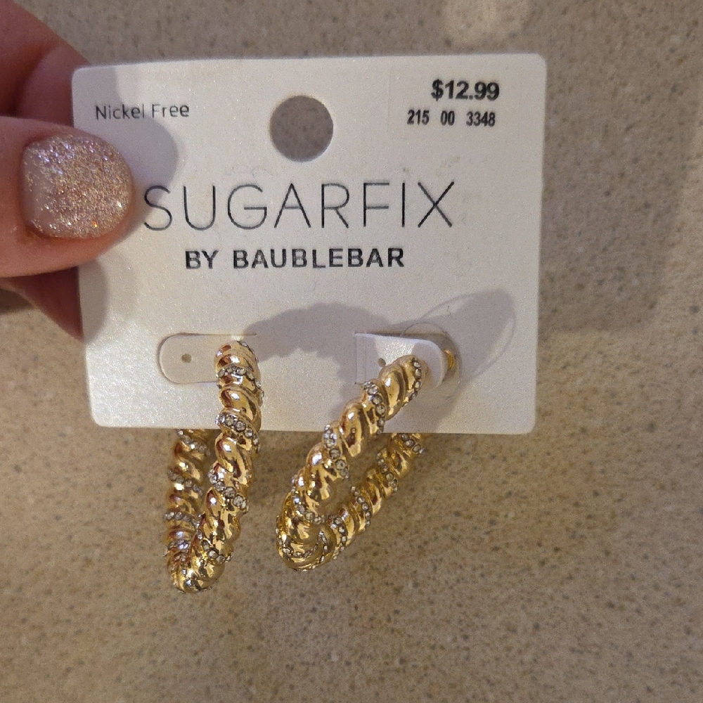 BaubleBar Gold Textured Hoop Earrings